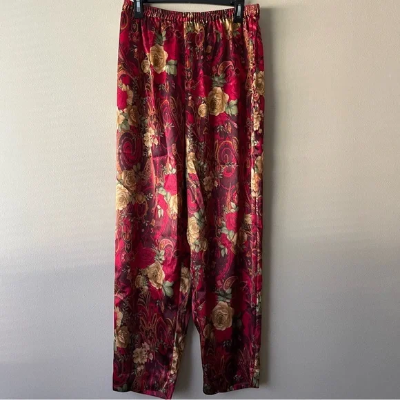 DELICATES Floral Paisley 70s Satin Loungewear Pajama Set Women's Size L - Picture 8 of 11